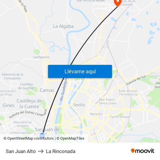 San Juan Alto to La Rinconada map