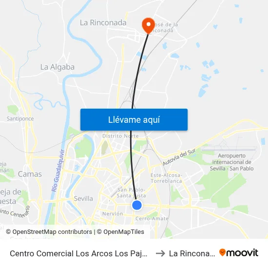 Centro Comercial Los Arcos Los Pajaritos to La Rinconada map
