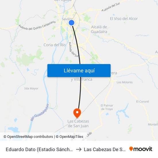 Eduardo Dato (Estadio Sánchez Pizjuán) to Las Cabezas De San Juan map