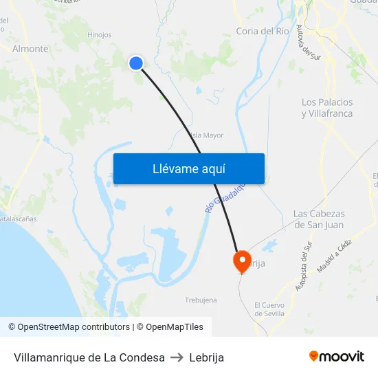 Villamanrique de La Condesa to Lebrija map