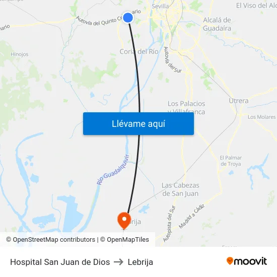 Hospital San Juan de Dios to Lebrija map