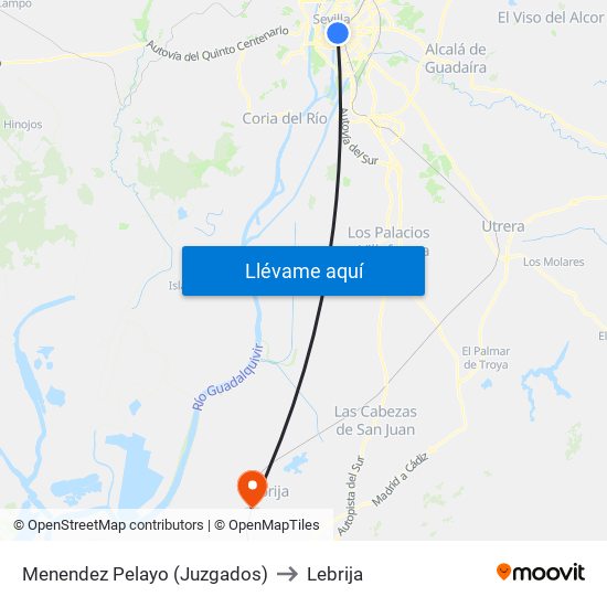 Menendez Pelayo (Juzgados) to Lebrija map