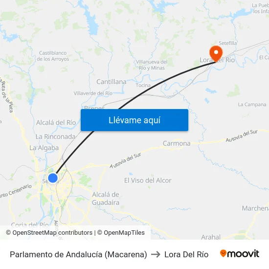 Parlamento de Andalucía (Macarena) to Lora Del Río map