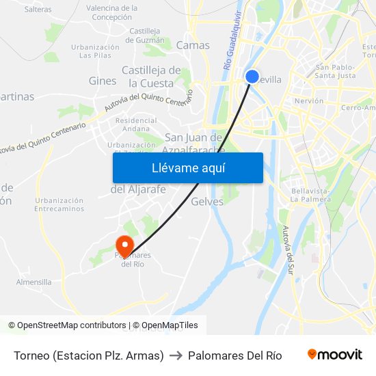 Torneo (Estacion Plz. Armas) to Palomares Del Río map