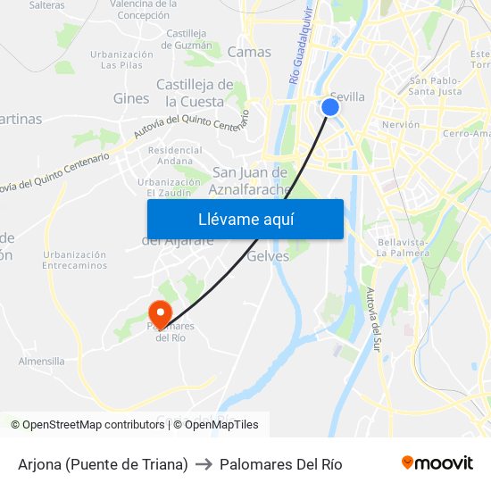 Arjona (Puente de Triana) to Palomares Del Río map