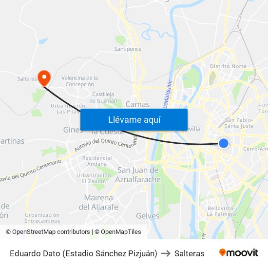 Eduardo Dato (Estadio Sánchez Pizjuán) to Salteras map