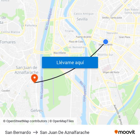 San Bernardo to San Juan De Aznalfarache map