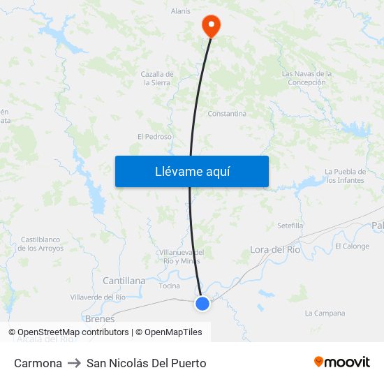 Carmona to San Nicolás Del Puerto map