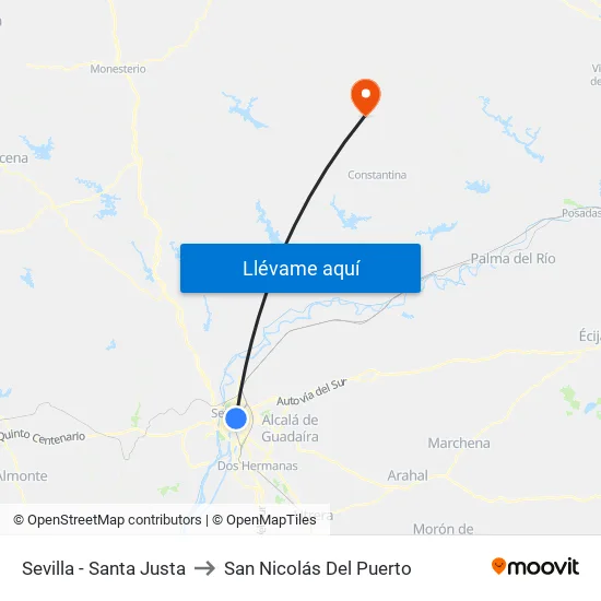 Sevilla - Santa Justa to San Nicolás Del Puerto map