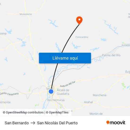 San Bernardo to San Nicolás Del Puerto map