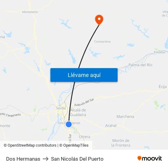 Dos Hermanas to San Nicolás Del Puerto map