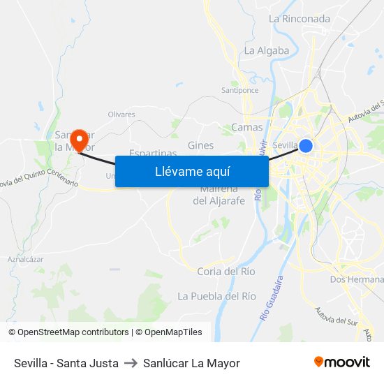 Sevilla - Santa Justa to Sanlúcar La Mayor map