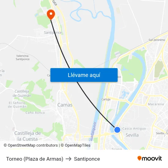 Torneo (Plaza de Armas) to Santiponce map