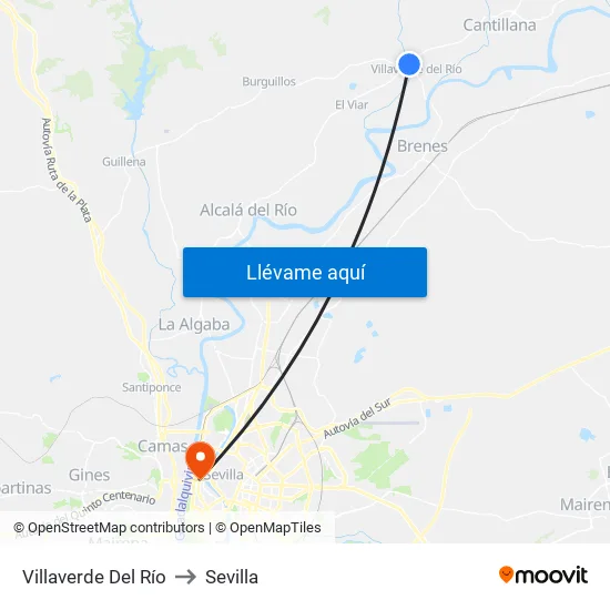 Villaverde Del Río to Sevilla map