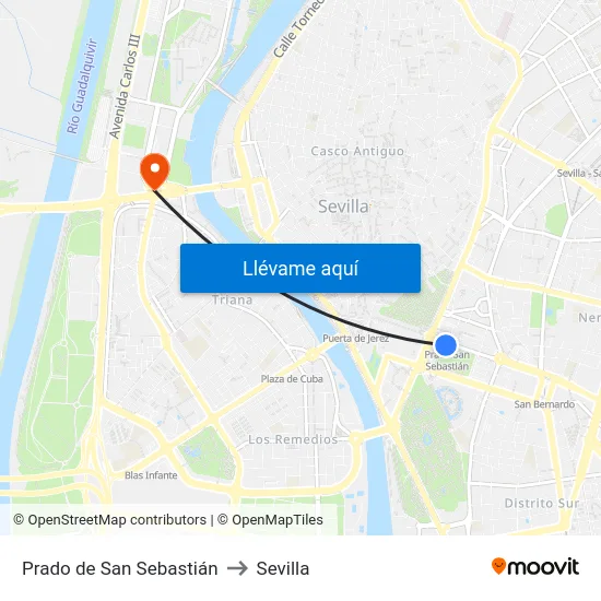 Prado de San Sebastián to Sevilla map
