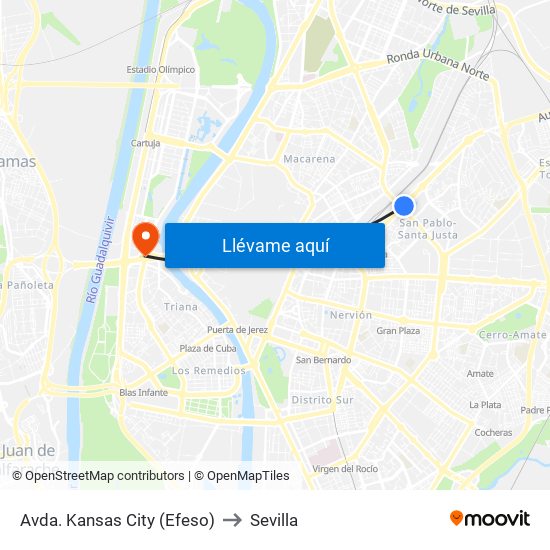 Avda. Kansas City (Efeso) to Sevilla map