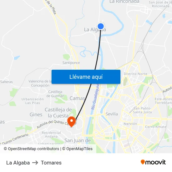 La Algaba to Tomares map