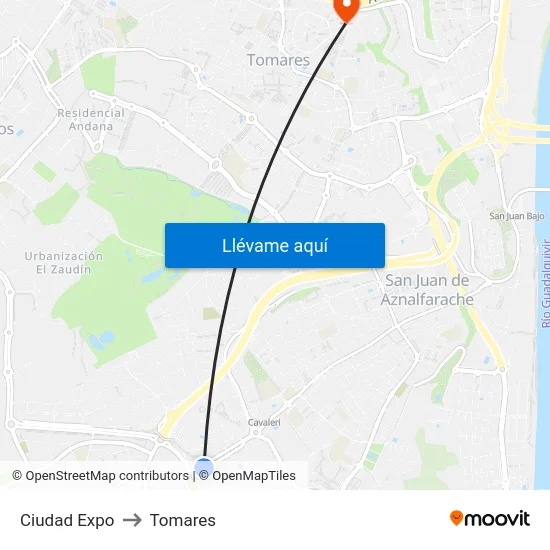 Ciudad Expo to Tomares map
