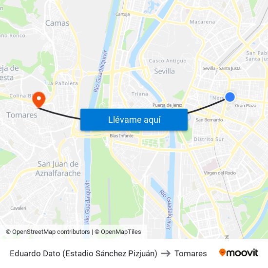 Eduardo Dato (Estadio Sánchez Pizjuán) to Tomares map
