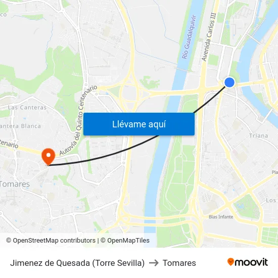 Jimenez de Quesada (Torre Sevilla) to Tomares map