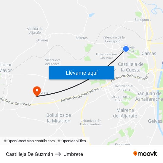 Castilleja De Guzmán to Umbrete map