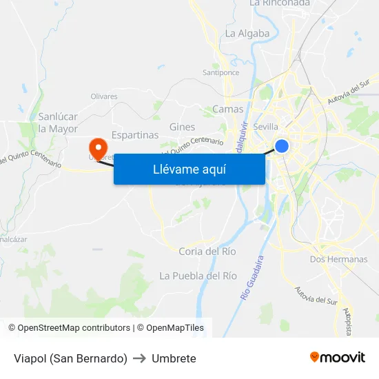 Viapol (San Bernardo) to Umbrete map