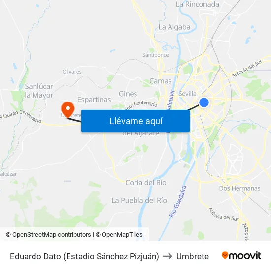 Eduardo Dato (Estadio Sánchez Pizjuán) to Umbrete map