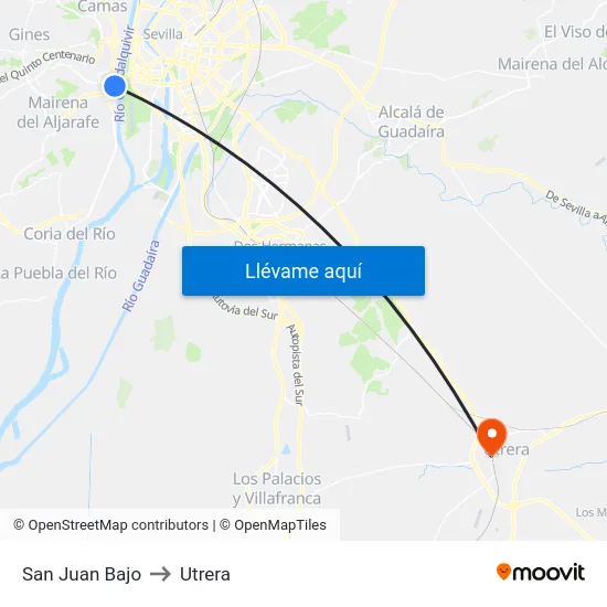 San Juan Bajo to Utrera map