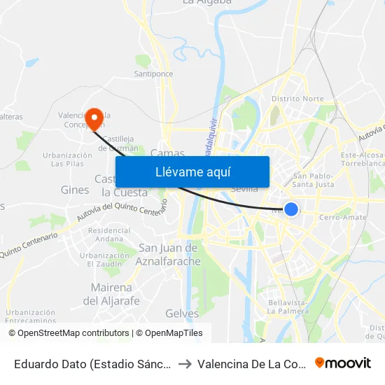 Eduardo Dato (Estadio Sánchez Pizjuán) to Valencina De La Concepción map