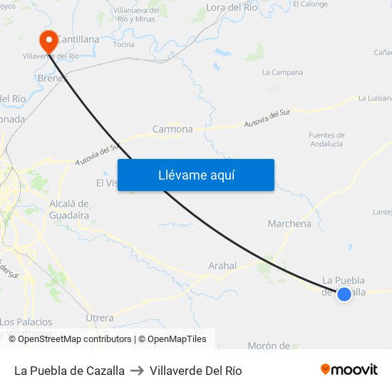 La Puebla de Cazalla to Villaverde Del Río map