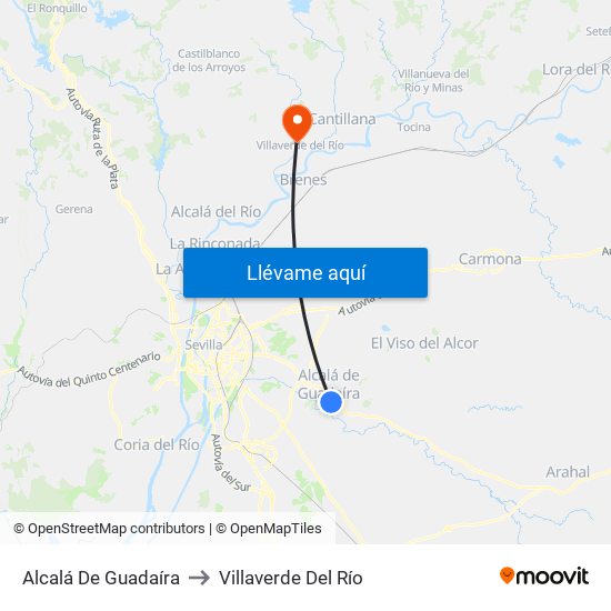 Alcalá De Guadaíra to Villaverde Del Río map
