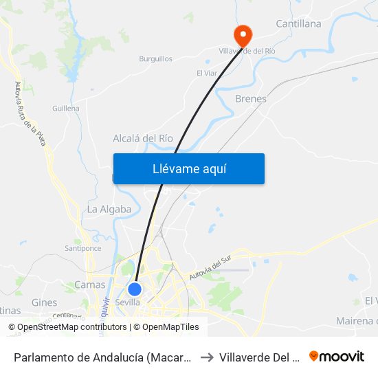 Parlamento de Andalucía (Macarena) to Villaverde Del Río map