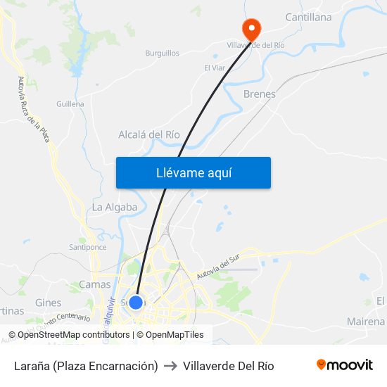Laraña (Plaza Encarnación) to Villaverde Del Río map