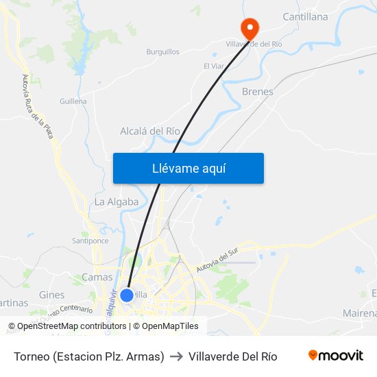 Torneo (Estacion Plz. Armas) to Villaverde Del Río map