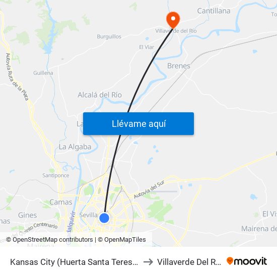 Kansas City (Huerta Santa Teresa) to Villaverde Del Río map