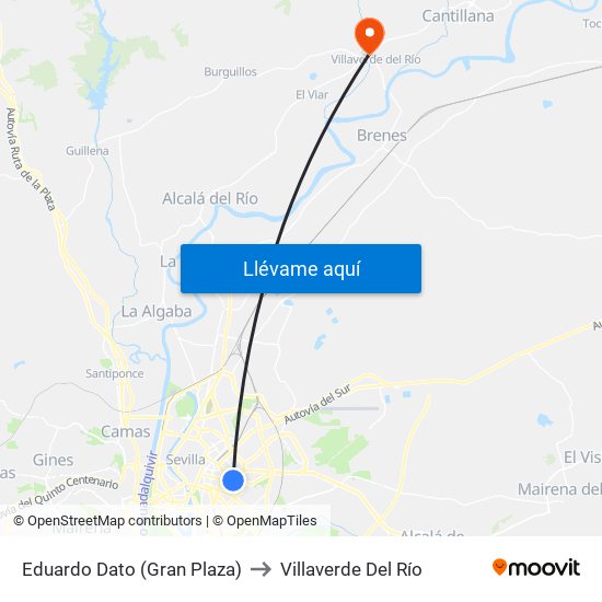 Eduardo Dato (Gran Plaza) to Villaverde Del Río map