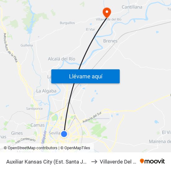 Auxiliar Kansas City (Est. Santa Justa) to Villaverde Del Río map