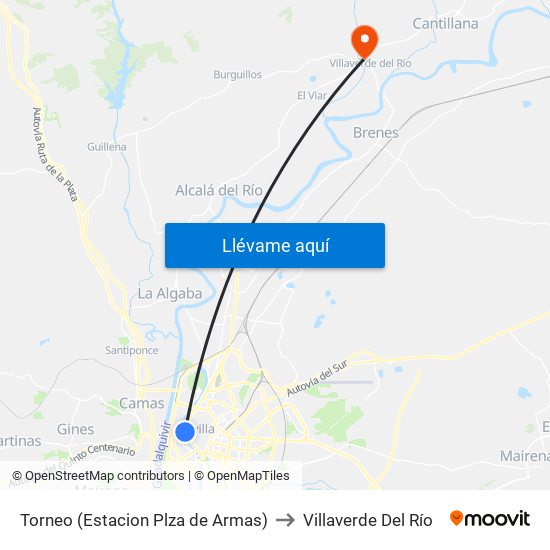 Torneo (Estacion Plza de Armas) to Villaverde Del Río map