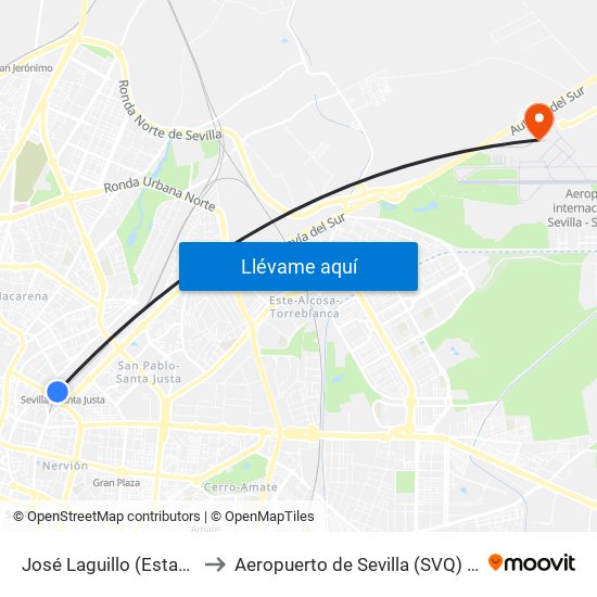 José Laguillo (Estación Santa.Justa) to Aeropuerto de Sevilla (SVQ) (Aeropuerto de Sevilla) map