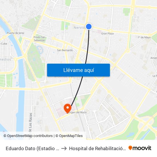 Eduardo Dato (Estadio Sánchez Pizjuán) to Hospital de Rehabilitación y Traumatología map