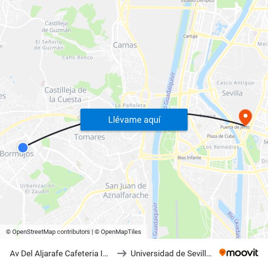 Av Del Aljarafe Cafeteria Imperial (Frente) to Universidad de Sevilla - Rectorado map