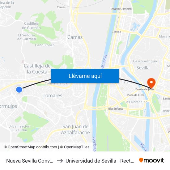 Nueva Sevilla Convento to Universidad de Sevilla - Rectorado map