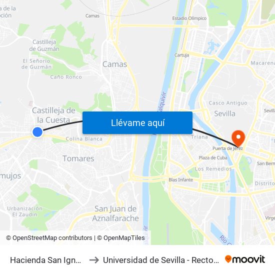 Hacienda San Ignacio to Universidad de Sevilla - Rectorado map