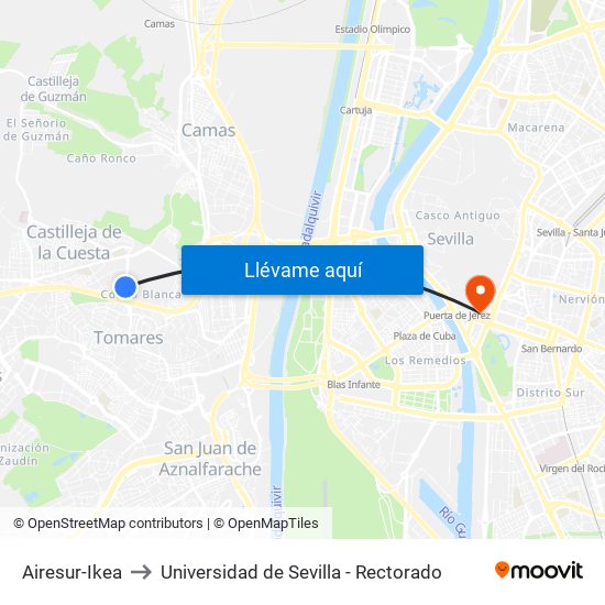 Airesur-Ikea to Universidad de Sevilla - Rectorado map