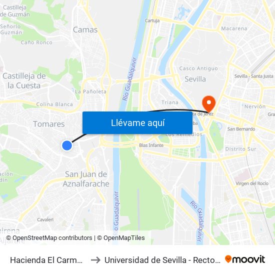 Hacienda El Carmen(I) to Universidad de Sevilla - Rectorado map