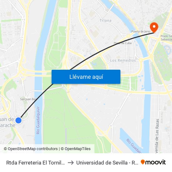 Rtda Ferreteria El Tornillo Puerta to Universidad de Sevilla - Rectorado map