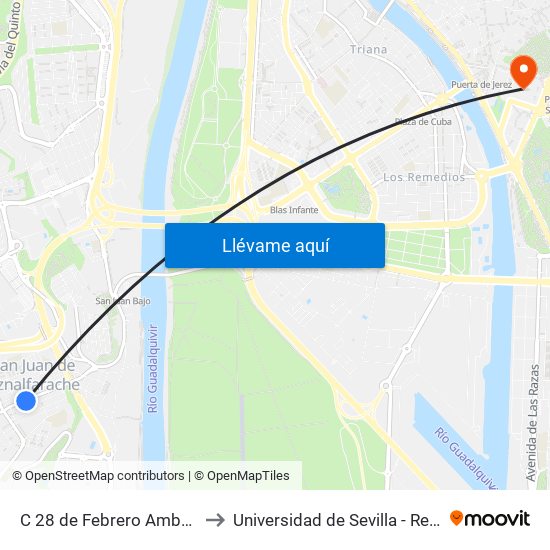 C 28 de Febrero Ambulatorio to Universidad de Sevilla - Rectorado map