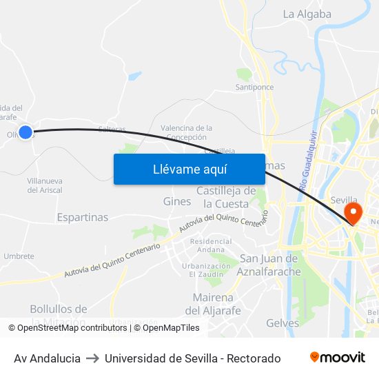 Av Andalucia to Universidad de Sevilla - Rectorado map