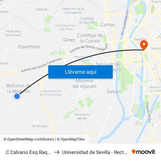 C Calvario Esq Raquejo to Universidad de Sevilla - Rectorado map