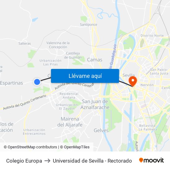 Colegio Europa to Universidad de Sevilla - Rectorado map
